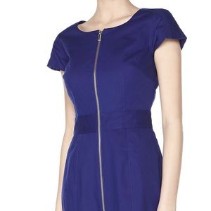 Raoul Front-Zip Short-Sleeve Dress, Caribbean Blue